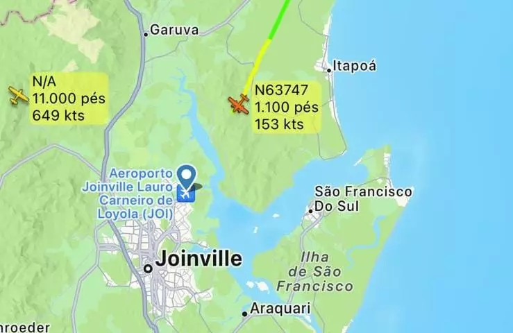 Avião de Minas Gerais desapareceu dos radares enquanto se aproximava da cidade de Joinville, no Norte de Santa Catarina.