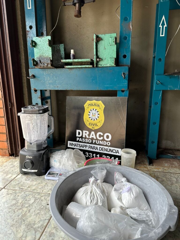 Polícia Civil localiza laboratório de refino de cocaína em Marau. Operação coordenada pela DRACO Passo Fundo