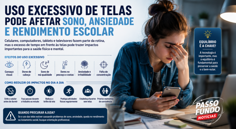 Uso excessivo de telas pode afetar sono, ansiedade e rendimento escolar