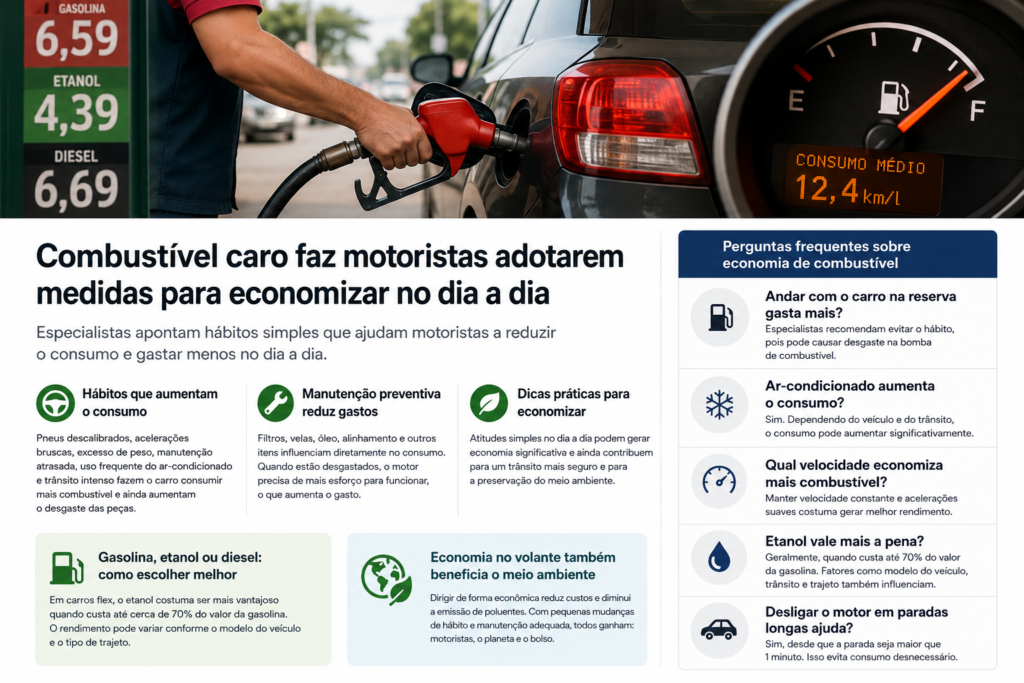 Especialistas apontam hábitos simples que ajudam motoristas a reduzir o consumo e gastar menos no dia a dia.