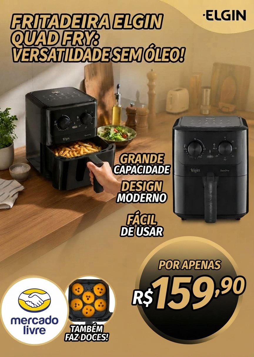 Fritadeira Elétrica Air Fryer Quad Fry 4,2 L,1400w Preto Elgin